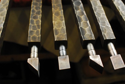 Banister 2, structured brass, patinated, detail