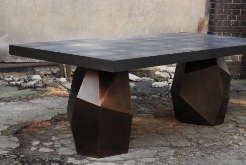 Melancholia-Dining table-base bronze patinated-Top galuchat