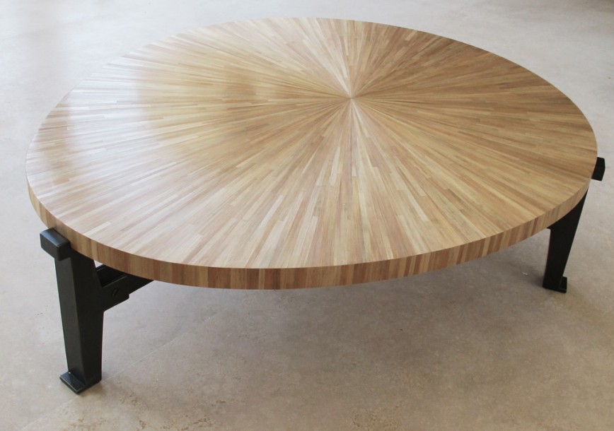 Helios-Low table-straw marquetry, Bronze patinated