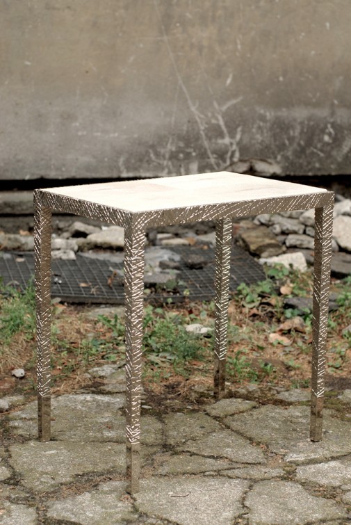 Labranda Side table, bronze -nickel plated, Galuchat