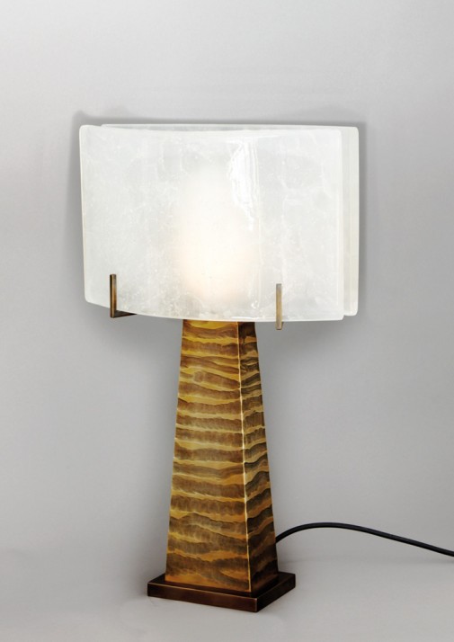 Meroe-Table lamp-bronze-structure-patinated-Pate de verre-glass-lamp shade-