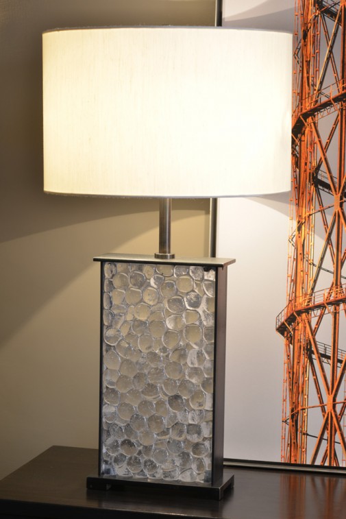 Pebble-table lamp-bronze patinated-pebble glass