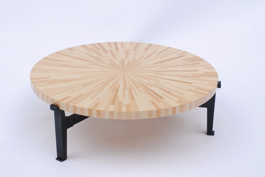 Helios-low table-maple wood-bronze