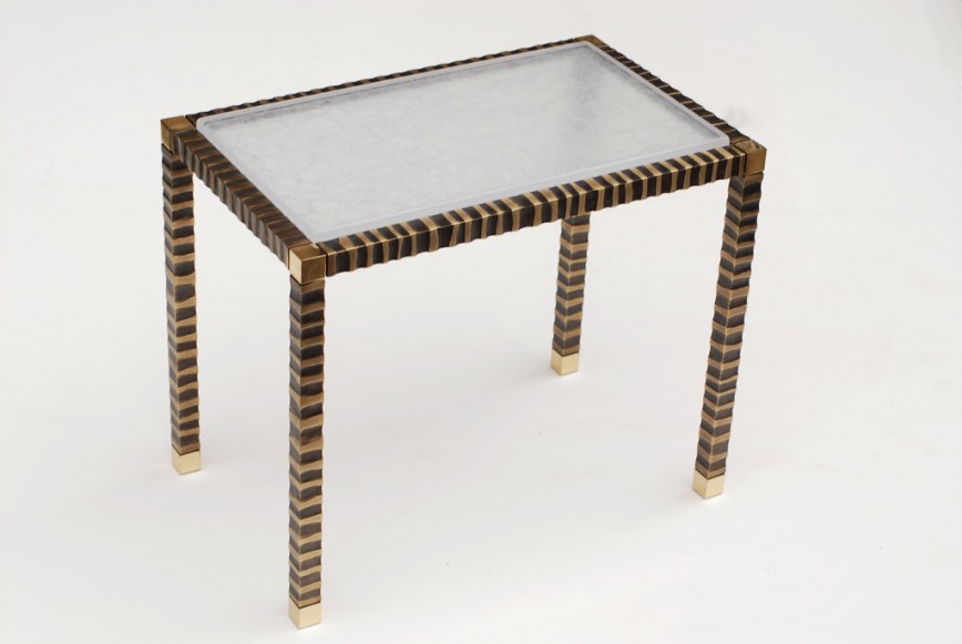 Zebra-side-table-bronze-pate de verre-glass