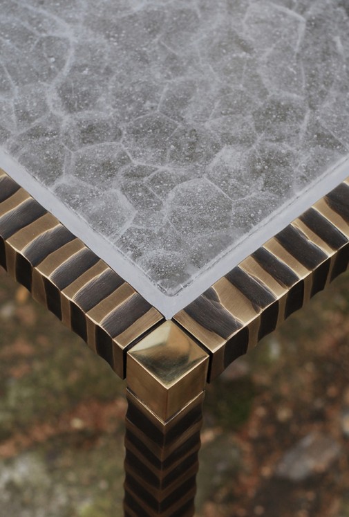 Zebra-sidetable-bronze-pate de verre-glass