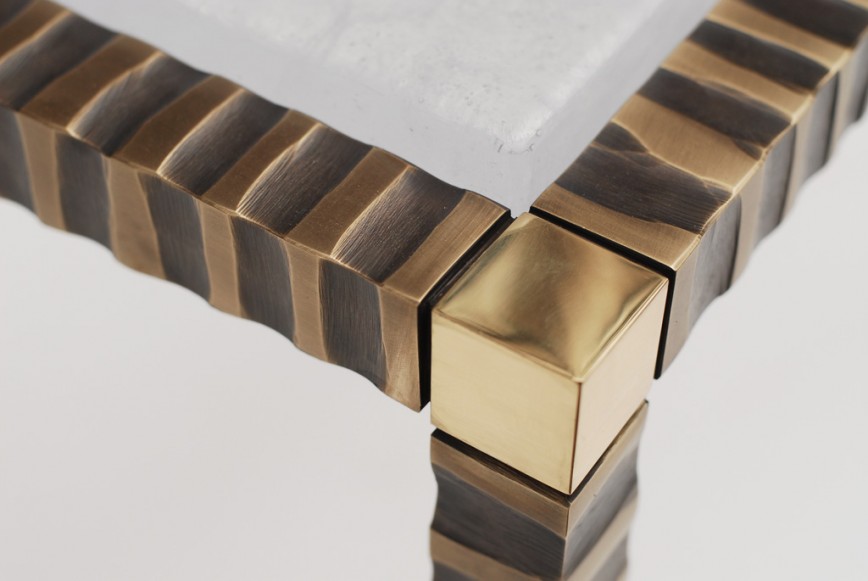 Zebra-side-table-bronze-pate de verre-glass