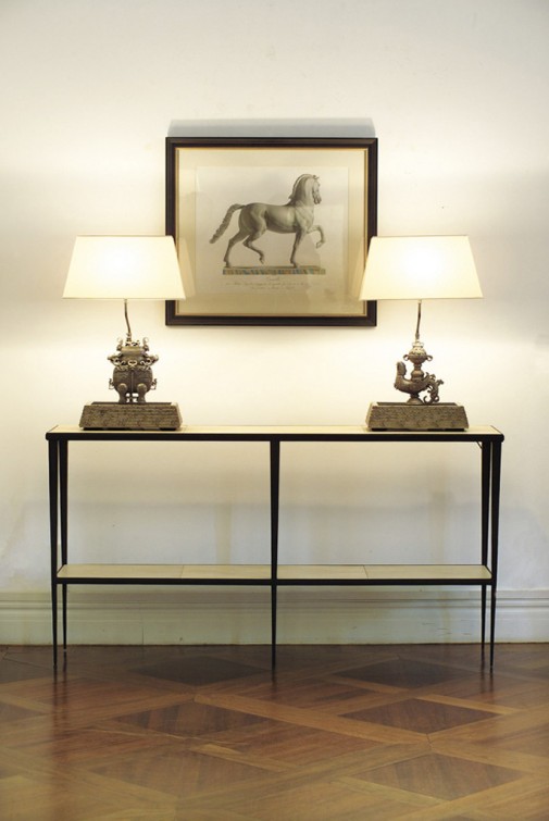 console table_Giaco deux_parchment-forged iron